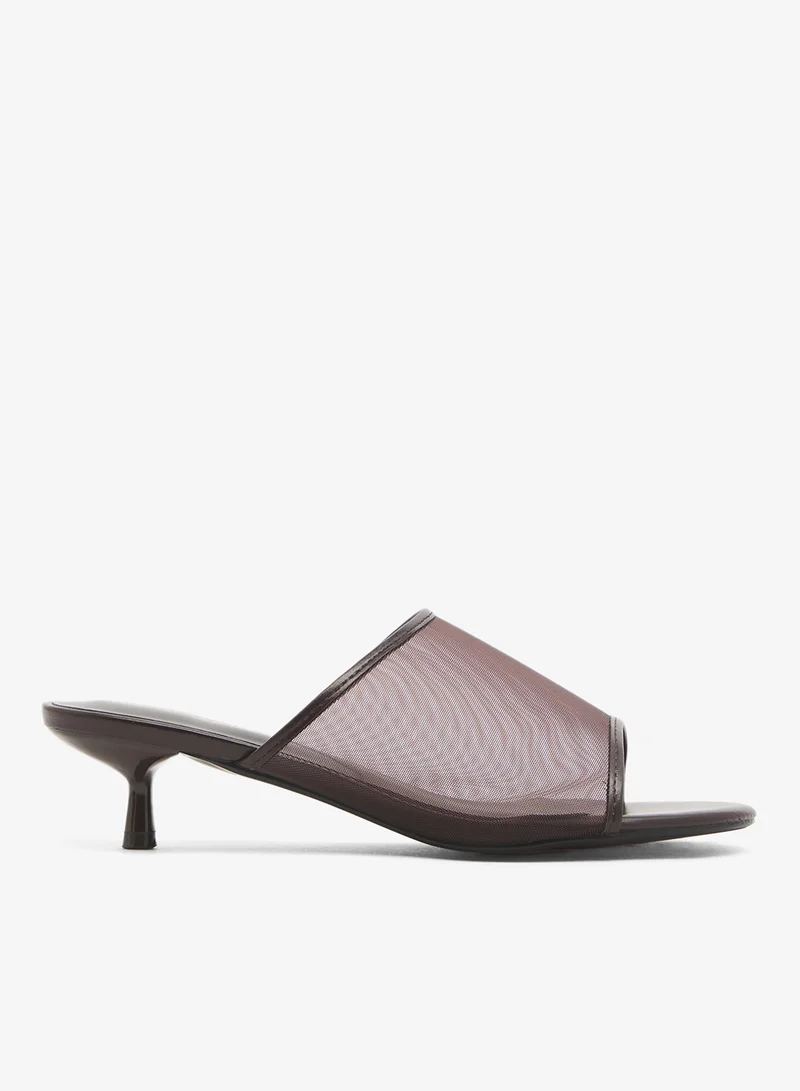 GLAMOROUS Wide Fit Espresso Brown Mesh Kitten Heel Sandals